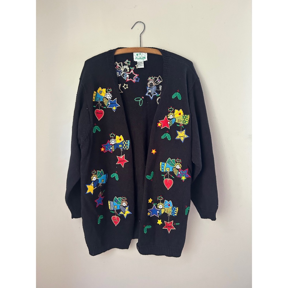 The Quacker Factory 1X Cardigan Sweater Novelty Vintage‎ Fun Embroidered Cottage